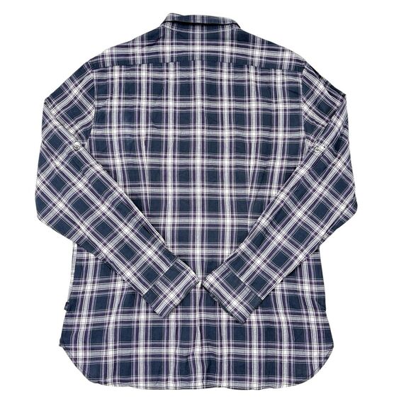 John‎ Varvatos Shirt Mens Size Large Blue Purple Plaid Button Up Casual Travel - Picture 2 of 10